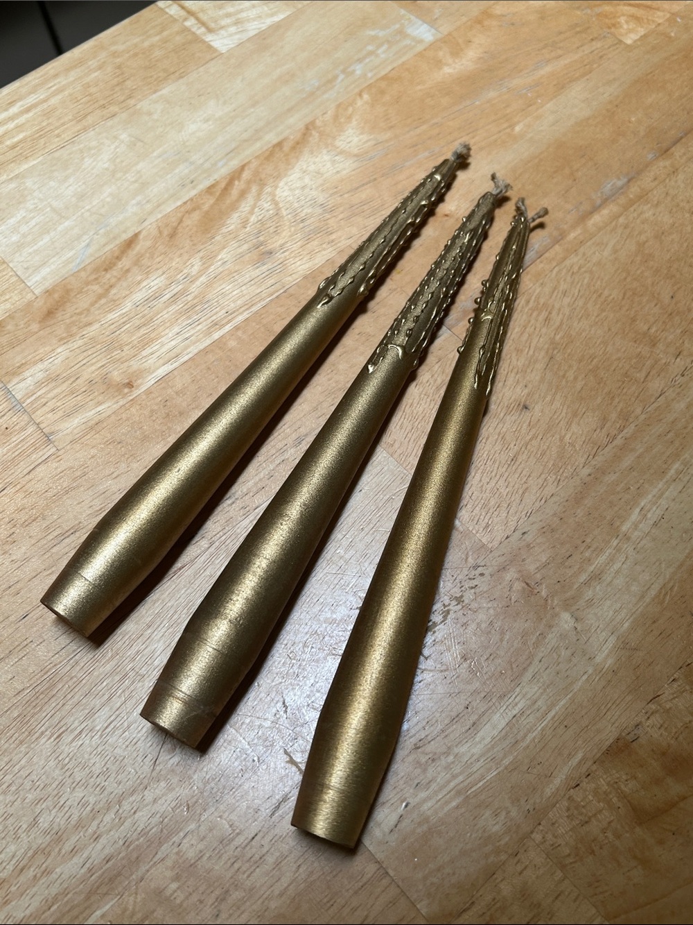 Vintage Gold Painted Wood Decorative Candles-set of 3
